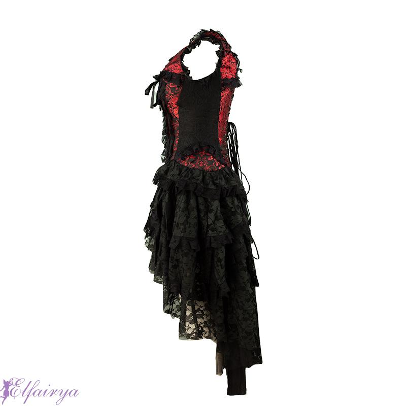 Korsettkleid--Ophelia--mit-schwarzer-Spitze-und-Spitzenrueschen